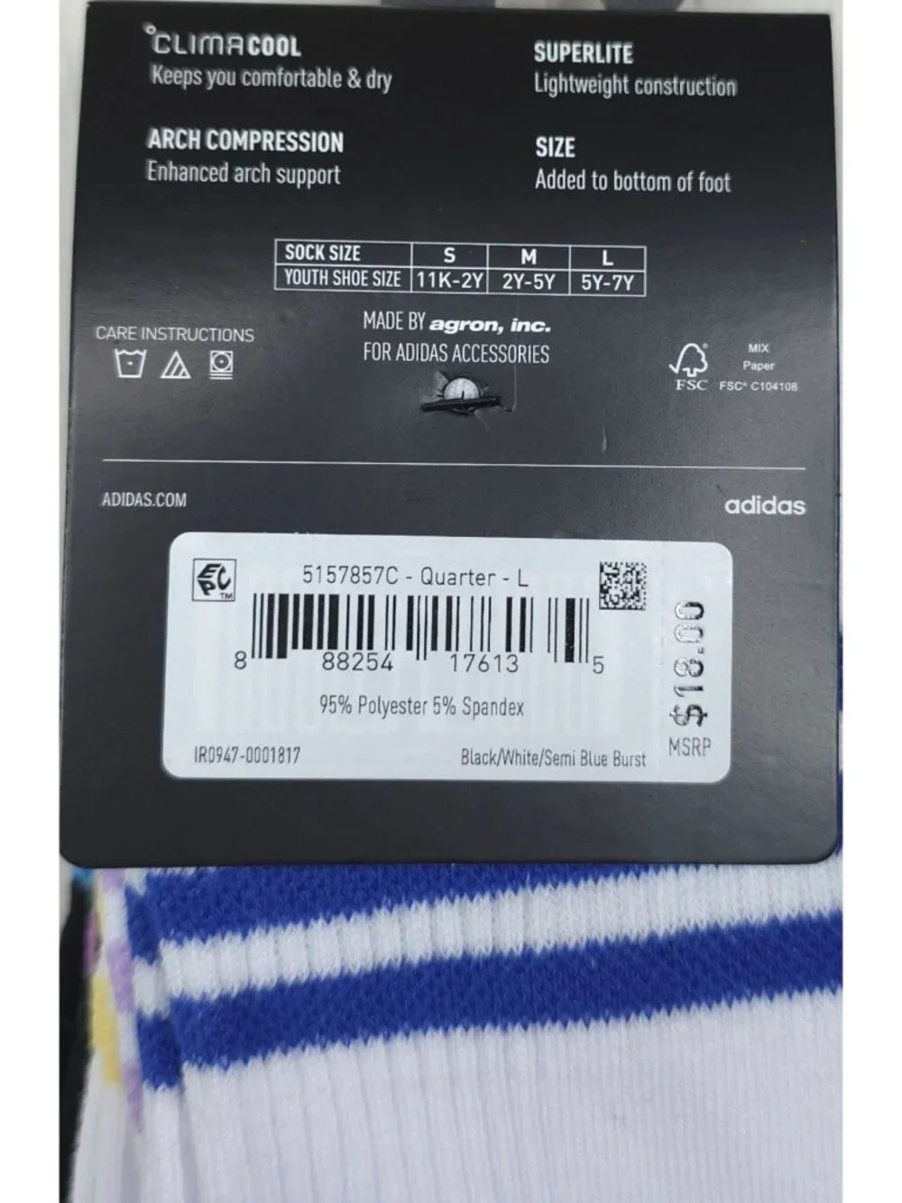 Adidas Girls Superlite Climalite Arch Compression Quarter Socks 6-Pack L (5Y-7Y)